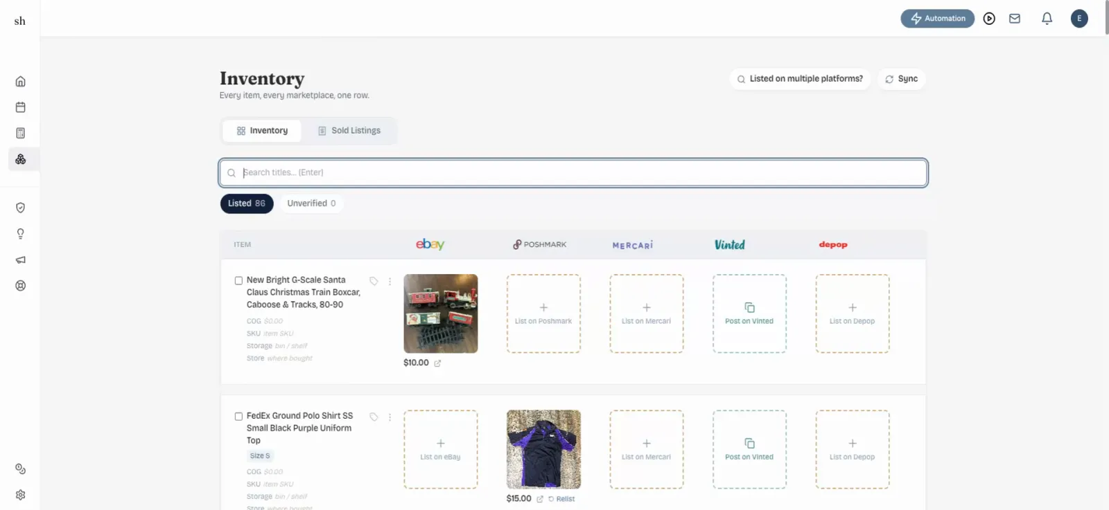 SellerHound guide step 1: Open the Inventory page