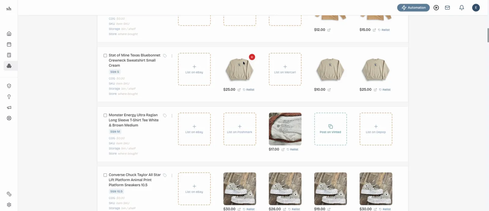 SellerHound guide step 2: Click the X on the item